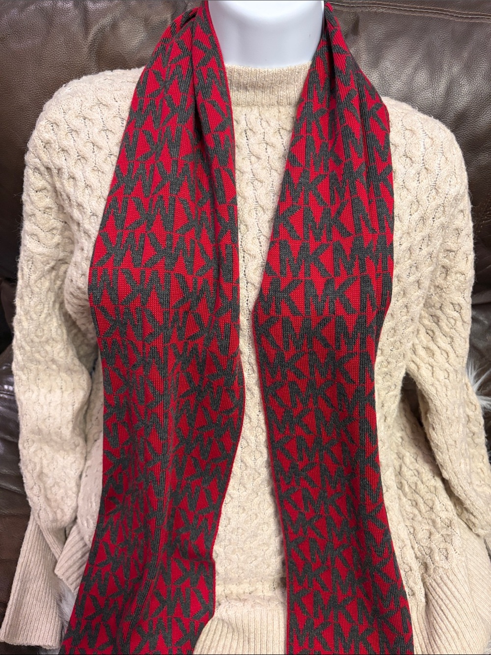 MICHAEL Michael Kors Red and Gray MK Logo scarf